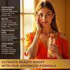 Liquid Collagen Peptides with Biotin & Hyaluronic Acid - Hydrolyzed Bovine Collagen Type 1 and 3, Biotin 10000mcg, Vitamins B5, B6, C & E - Orange Flavor
