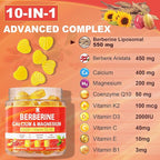 Berberine Supplement Gummies Sugar Free, Extra Absorption with Liposomal Berberine & Berberine HCI, Calcium, Magnesium, AMPK Activitor for Sugar & Level, Immune, Energy, Metabolism -Pack of 2