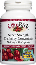 CranRich by Natural Factors, Super Strength Cranberry Concentrate, Antioxidant Supplement for Urinary Tract Support, Non-GMO, 90 Capsules
