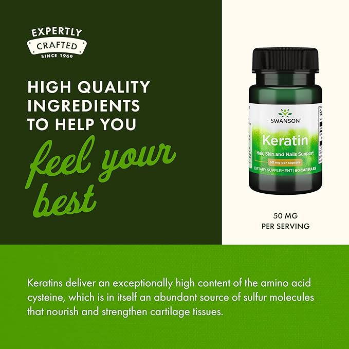 Swanson Keratin (from Tibetan Wool) - Natural Supplement Promoting Healthy Joints, Hair, Skin & Nails - Helps Nourish Healthy Connective Tissues - (60 Capsules, 50mg Each)