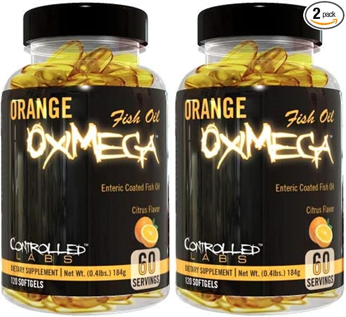 CONTROLLED LABS Orange Oximega Fish Oil Supplement 120 Softgels, EPA and DHA, 2000mg Omega- 3 Fatty Acids, Citrus-Flavor, Burpless Softgels (Pack of 2)