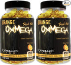 CONTROLLED LABS Orange Oximega Fish Oil Supplement 120 Softgels, EPA and DHA, 2000mg Omega- 3 Fatty Acids, Citrus-Flavor, Burpless Softgels (Pack of 2)