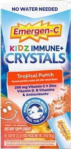 Emergen-C Kidz Immune Plus Crystals, On-the-Go Immune Support Supplement with Vitamin C, Vitamin D, B Vitamins, Zinc and Manganese, Tropical Punch - 28 Stick Packs