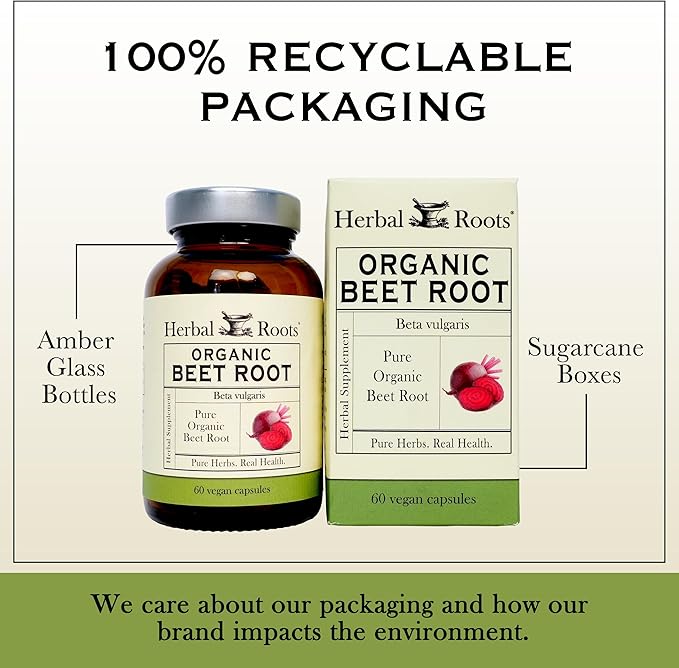 Herbal Roots Organic Beet Root Powder Capsules - 1,500mg per Serving - Certified USDA Organic - Non-GMO - 60 Count Vegan Capsules (Pack of 2)