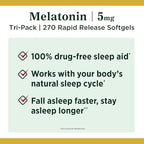 Nature's Bounty Melatonin 100% Drug Free Sleep Aid, Dietary Supplement, Promotes Relaxation and Sleep Health, 5 mg, 90 Count, Pack of 3