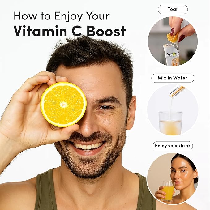 Aurora Nutrascience Nano-Pack Liposomal Vitamin C Powder Drink Mix - Healthy Immune Support for Adults, High Strength 3,000 mg Per Serving, Zero Sugar, - 30 Single Serve Packets, Orange