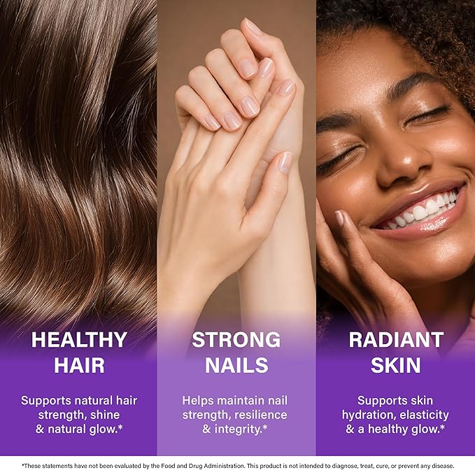 Biotin | Collagen | Hyaluronic Acid | Keratin - Clinically Tested Supplement - Hair Growth Support, Skin & Nails - 25000 mcg Vitamins B2, B3, B6 & B7 + B1 - Made in USA - Women & Men | 180 Capsules