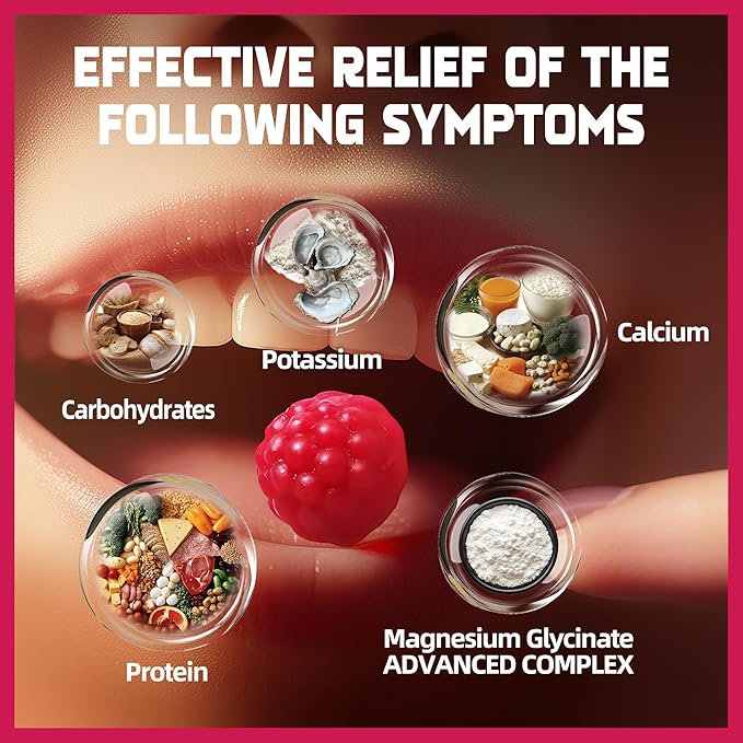Magnesium Glycinate Gummies - Sugar Free Magnesium Potassium Supplement with Vitamin D, B6, CoQ10 for Calm Mood & Sleep Support - 60 Raspberry Chews