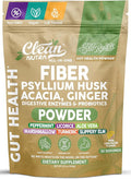 GutResto Fiber Supplement Psyllium Husk Powder Probiotic Gut Health Digestive Enzymes Prebiotic L-Glutamine Slippery Elm Aloe Vera Marshmallow Root Turmeric Ginger Peppermint by Clean Nutra 30 Svgs