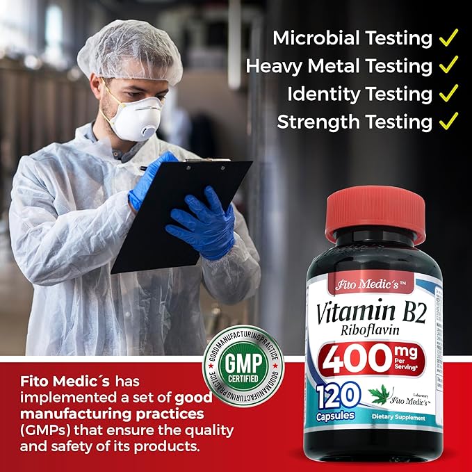 FITO MEDIC'S Lab | Vitamin b2 |120 Capsules | 400 mg | riboflavin 400mg | b2 Vitamin 400mg | b2 | riboflavin | Ultra high Absorption.