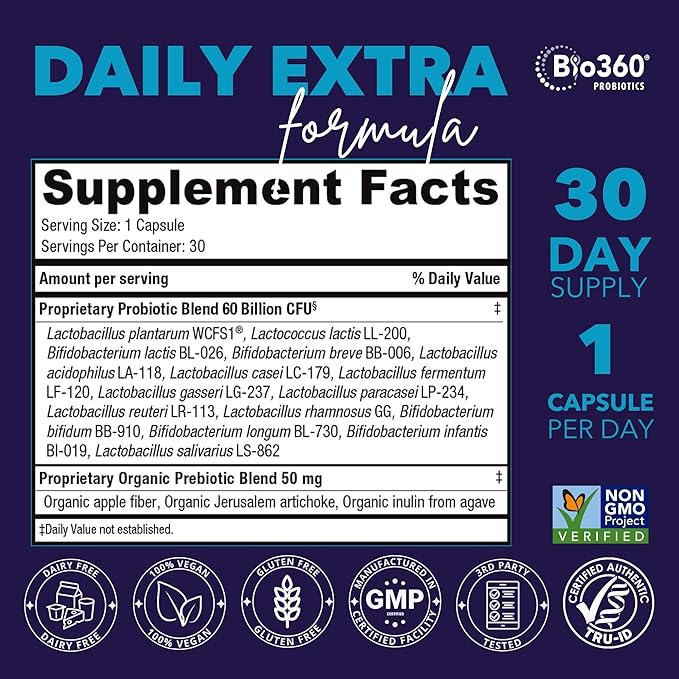 Extra Strength Probiotic for Digestive Health and Immune Support, 60 Billion CFU & 15 Strains, Gut Health Probiotics for Men and Women Supports Occasional Constipation, Diarrhea, Gas & Bloating, 60CT