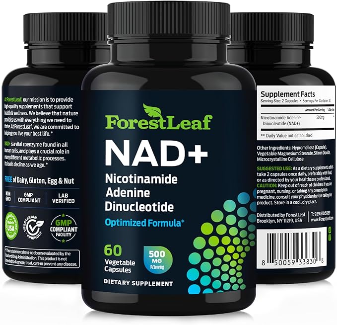 NAD+ Supplement - 500mg of Pure NAD Plus for Energy, Focus, Skin & Anti-Aging Support - Gluten Free Non-GMO NAD Supplements for Women & Men (60 Count, NAD +)