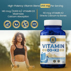 Vykee Nutrition Vitamin D3 K2 Complex - High Potency 140 mcg D3 Vitamin and 110mcg Vitamin K2 (MK-7) - Vegan Supplement for Bone and Heart Support, Non-GMO, Gluten-Free - 120 Count