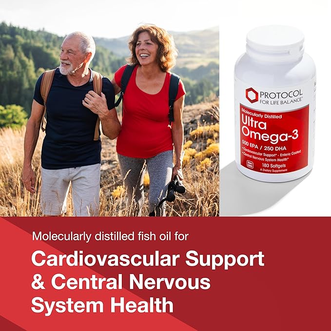 PROTOCOL FOR LIFE BALANCE Ultra Omega-3-500mg EPA & 250mg DHA - Fish Oil for Brain Support, Heart & Nervous System Health* - EPA DHA Omega Supplement - Non-GMO & Halal - 180 Softgels