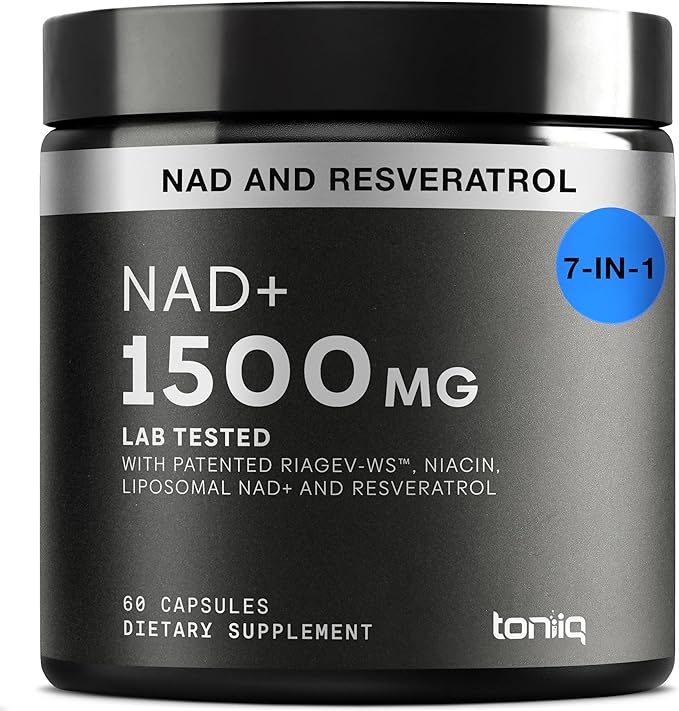 Toniiq Liposomal NAD+ and Resveratrol Supplement - 1500mg Ultra High Strength NAD Supplement - Clinically Studied Ingredients with Patented RiaGev-WS™, Resveratrol, and Niacin - 60 Capsules
