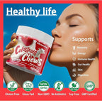 Bovine Colostrum Chews Supplement with probiotics for Gut Health, Bloating, Immune Support, Skin, Hair Growth and Beauty - Strawberry Flavor (60 Servings)