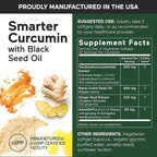SMARTERNUTRITION Curcumin Softgels - Vegan High Absorption 400 mg Curcumin Supplement Standardized to 95% Tetrahydrocurcuminoids + Black Seed Oil & Ginger for Joint & Immune Health - 360 Ct