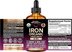 Liquid Iron Supplement for Women 18 mg - USDA Organic Drops, USA-Made - with Folate, Vitamin B12 & B6 - Iron Level & Energy - Gentle & High Absorption Glycinate Form - Cherry Flavor, Sugar-Free, 4 oz