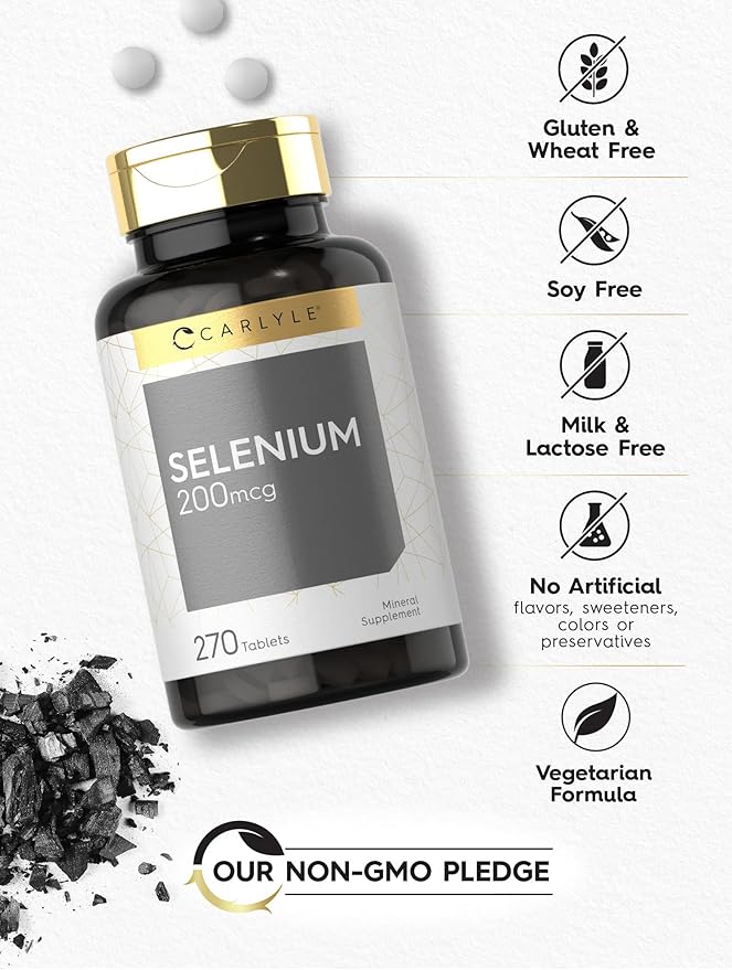 Carlyle Selenium Supplement 200mcg | 270 Tablet Capsules | Vegetarian, Non-GMO, Gluten Free