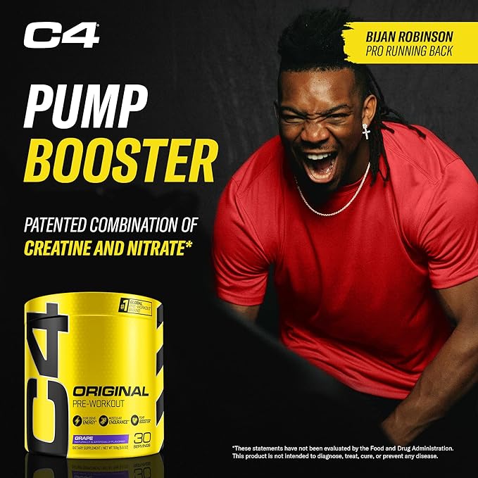 C4 Original Pre-Workout Powder For Endurance, Focus & Performance with 150mg Caffeine, Beta-Alanine, Creatine, Sugar Free Pre-Workout for Men & Women, 30 Servings, Grape