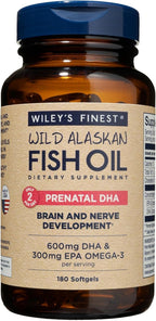 Wiley's Finest Wild Alaskan Fish Oil Prenatal DHA - 900mg EPA and DHA Omega-3s for Pregnant Women and Nursing Mothers - 180 Softgels (90 Prenatal Vitamin Servings)