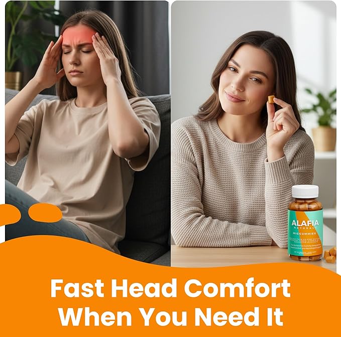 Alafia Naturals Miggummies - World's First Cranial Comfort and Support Gummy - Magnesium Glycinate, Butterbur, Feverfew, CoQ10, Vitamin B2 400mg Riboflavin 400mg 60ct