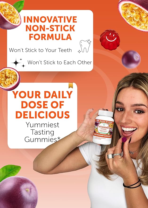 Lunakai USA Made Vitamin E Gummies 400IU with Vitamin C - Delicious, Vegan, Non-GMO Supplement for Daily Skin & Eye Support, 60ct