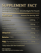 Urolithin A Supplement with Liposomal NAD+, Trans-Resveratrol, Ubiquinol, TMG, PQQ, 6-in-1 Formula for Cellular Energy & Mitochondrial Support, 120 Softgels