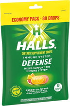 HALLS Defense Assorted Citrus Vitamin C Drops, Dietary Supplement Drops, Economy Pack, 12 Bags (960 Total Drops)