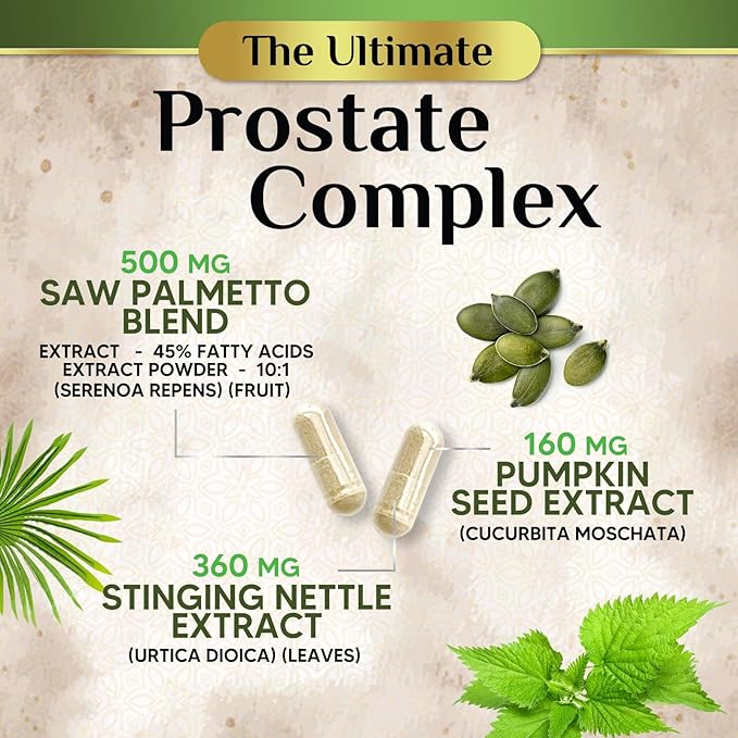 Saw Palmetto Prostate Health Supplements for Men 1000mg - 3X Strength with Pumpkin Seed, DHT Blocker Urinary Health and Prostate Support for Mens Health, Vegan, Non-GMO, Bottled in USA - 120 Capsules