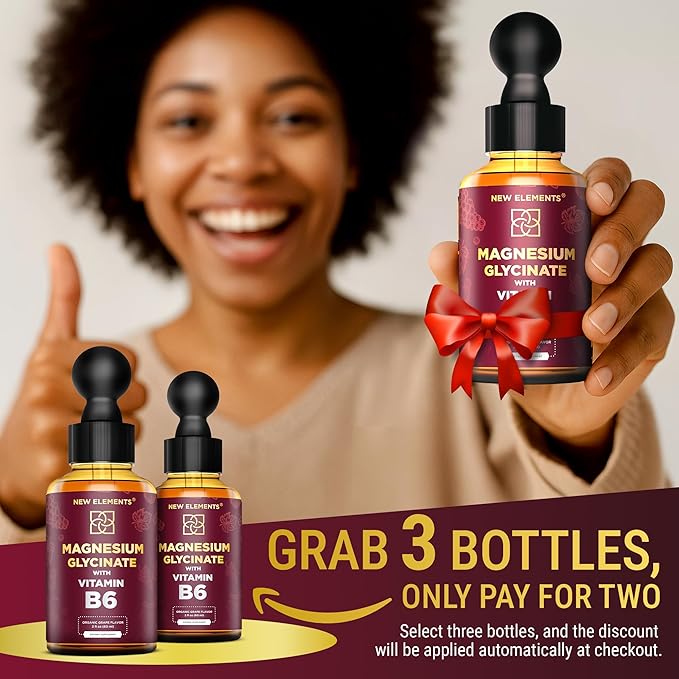 Liquid Magnesium Glycinate Drops with Vitamin B6 - Magnesium Supplement 500mg & Vitamin B6 100mg | Non-GMO No Gluten | Stress Relief | Sleep & Relaxation | Muscle & Heart Support | Natural & Vegan