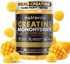 Nutravita Creatine Monohydrate Gummies for Men & Women-5g of Creatine Monohydrate per Serving - Sugar Free,Vegan, Mango Flavor, 120 Count