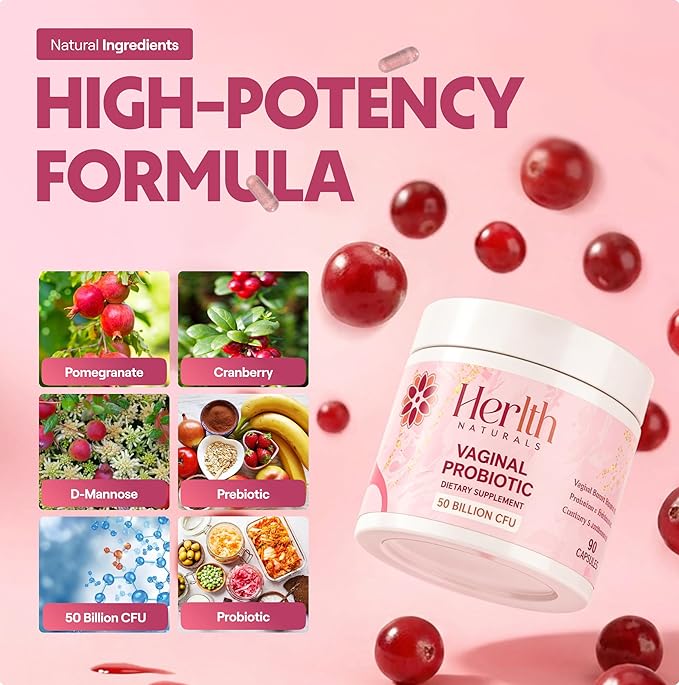 Vaginal Probiotics for Women – pH Balance & Vaginal Flora Support – Women’s Synbiotic with Probiotics & Prebiotics, Lactobacillus Blend & Cranberry – 90 Capsules
