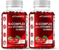 Vitamatic Vitamin B Complex Gummies with Vitamin C & Inositol - Natural Strawberry Flavor - 60 Gummies (2 Bottles)