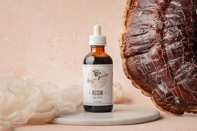 Hodgins Harvest Organic Reishi Mushroom Fruiting Body Extract Tincture - Extra Concentrated Dual Extract Supplement - Supports Heart Health & Wellness - USDA Organic Mushrooms - 4 oz