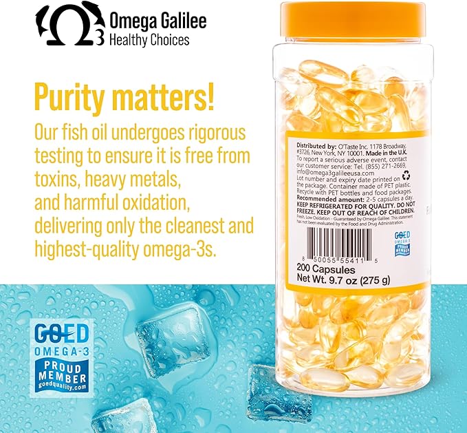 No more Omega 3 fish oil Oxidation Problem, We solved it with Cold-Packed for Freshness & Potency. Triple Strength, Chilled, Heavy Metal Free Omega 3 Supplement for Heart & Brain Support, 200 Softgels