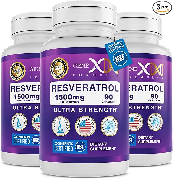 Genex Formulas 1500mg Resveratrol with BioPerine for Absorption (3 Pack) | Organic Trans-Resveratrol Capsules from Japanese Knotweed, Antioxidant Supplement for Healthy Aging