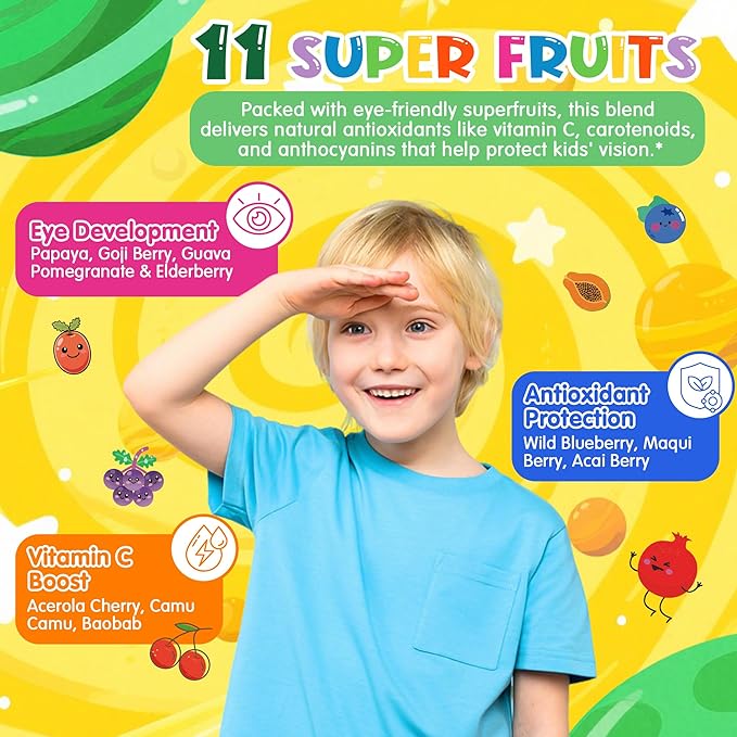 Kids Super Greens Gummies, Superfood Multivitamin for Kids, 30 Veggie, Fruit, Vitamin, Mineral, Probiotic, Kids Vitamin Gummies for Growth, Immunity, Digestion, Picky Eater Approved, Sugar Free 2Pack