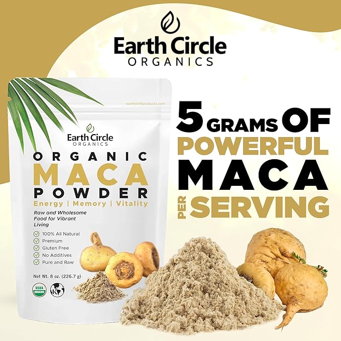 Earth Circle Organics Yellow Maca Root Powder, Natural Superfood, Helps with Energy, Weight, and Women's Fertility - Vegan - 8 Ounce (Pack of 3)