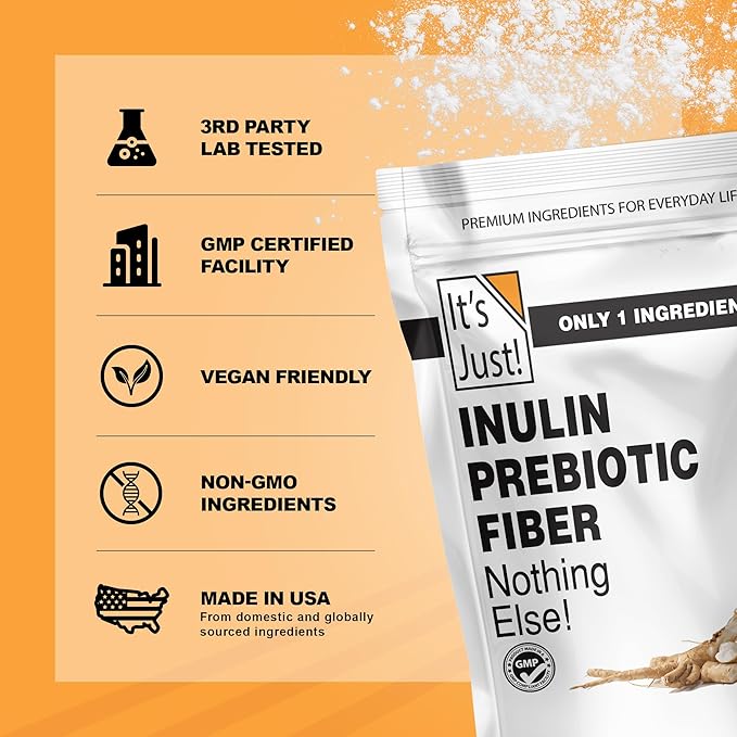 It's Just! - Inulin Prebiotic Fiber, Water Soluble, Chicory Root Powder, Promotes Gut Health, Made in USA, Product of Belgium, Vegan/Keto Friendly