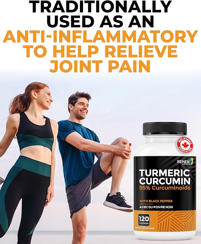 Renew Actives Turmeric Curcumin with Black Pepper – 600MG Turmeric Root, 100MG Curcuminoids per 2 Capsules – Supports Digestion, Liver Health, Joint Relief & Mobility – Made in Canada – 120 Capsules
