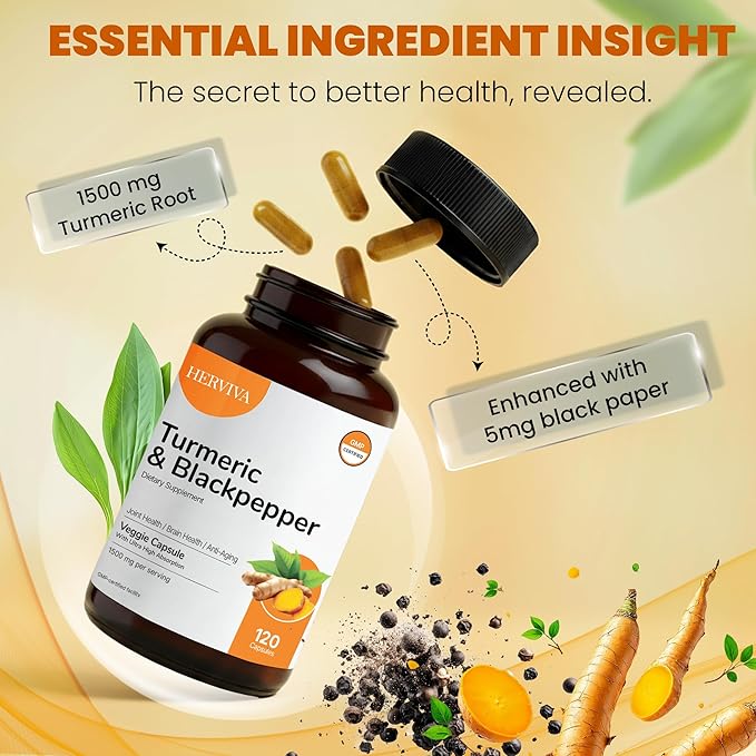 Turmeric Curcumin 1500mg with Black Pepper 5mg – High Potency, Vegan Capsules – Non-GMO, Gluten-Free – 120 Count