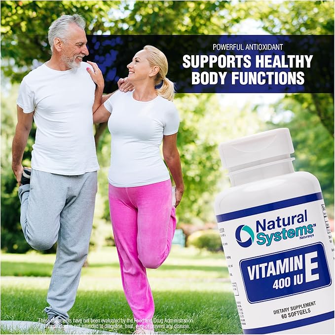 Vitamin E 60 Softgels 400 IU by Natural Systems - Vitamin E Supplements Immune System Support * - Softgels Skin Care - Natural VIT E Non-Sugar, Non-Artificial Flavors or Preservatives