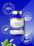 Carlyle Stress B-Complex Vitamin | 180 Vegetarian Caplets | with Vitamin C | Non-GMO & Gluten Free Supplement