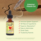 CHILDLIFE Essentials Vitamin D3 Drops for Kids, Children, & Toddlers - Liquid Vitamin D Drops, 500 IU per Drop, Immune & Bone Health Support, Natural Berry - 1 Fl Oz (Pack of 2)