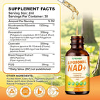 Liposomal NAD Supplement - 1500mg NAD+ Liquid Drop for Women & Men Nicotinamide Riboside Chloride & Resveratrol Complex - Cellular Renewal, Anti-Aging Support - 30 Servings (2 fl oz)