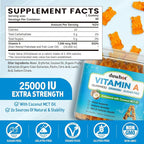 Vitamin A Gummies, 25000IU Vitamin A Supplement from Retinyl Palmitate & Fish Liver Oil, with Coconut Oil for High Absorption, Vision, Skin & Immune Health, Sugar-Free, Non-GMO, 60 Servings