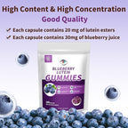 Blueberry Lutein Eye Vitamins Gummies with 180 Count - 3 Month Supply, Vegan Eye Health Supplement for Kids and Adult, Lutein Gummies for Vision Clarity and Blue Light Support