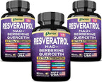 Resveratrol Supplement with Milk Thistle, NAD, Berberine, Quercetin, Fisetin, Pomegranate, Green Tea, Noni, Acai, Blueberry, Grape Seed Extracts, N-Acetyl Cysteine, 14-in-1 Extra Strength (180 Caps)