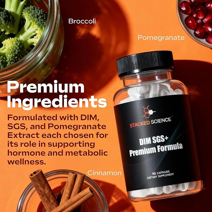 DIM SGS+ Supplement for Women/Men Hormone Balance & Detox Support - Plant-Based Estrogen Blocker for Men - DIM Supplement with Sulforaphane Glucosinolate & Pomegranate - 90 Day Supply